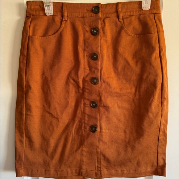 LOFT Burnt Orange Button-Front Pencil Skirt - Picture 1 of 5